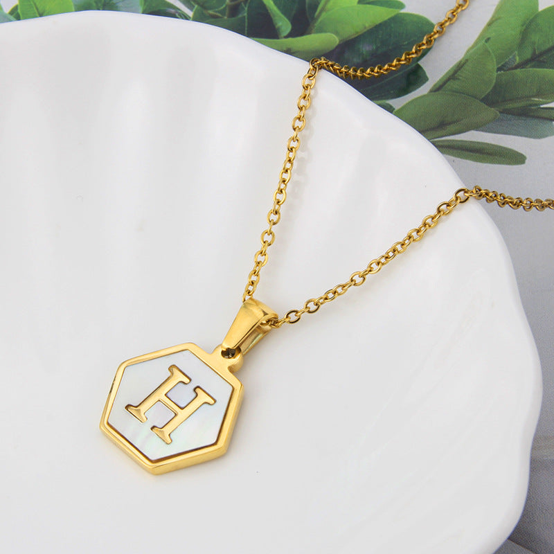 Hexagon Shell Initial Pendant Necklace