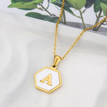 Hexagon Shell Initial Pendant Necklace