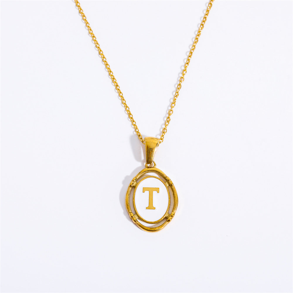 Vintage Initial Oval Pendant Necklace