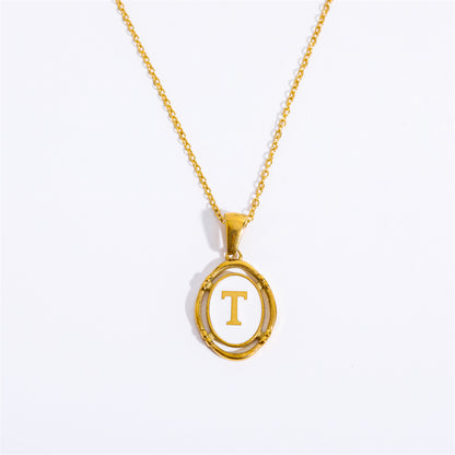 Vintage Initial Oval Pendant Necklace