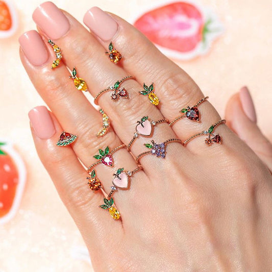 Minimalist Tropical Fruit Crystal Rings