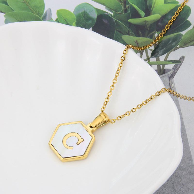 Hexagon Shell Initial Pendant Necklace