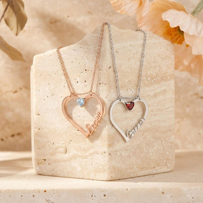 Personalized Heart Necklace with Birthstone & Name