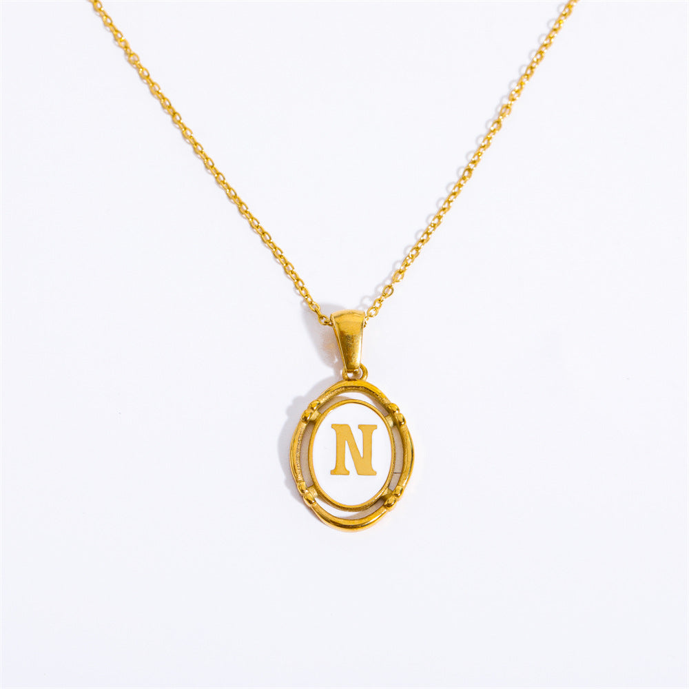 Vintage Initial Oval Pendant Necklace