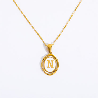 Vintage Initial Oval Pendant Necklace