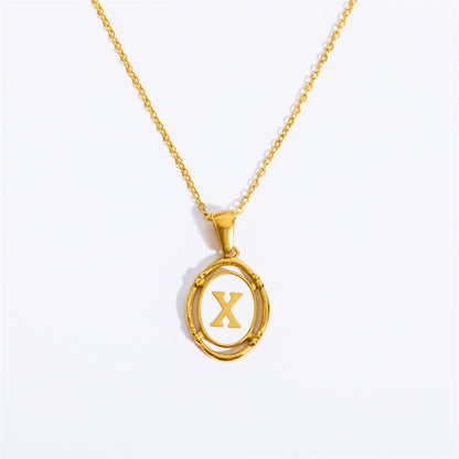 Vintage Initial Oval Pendant Necklace