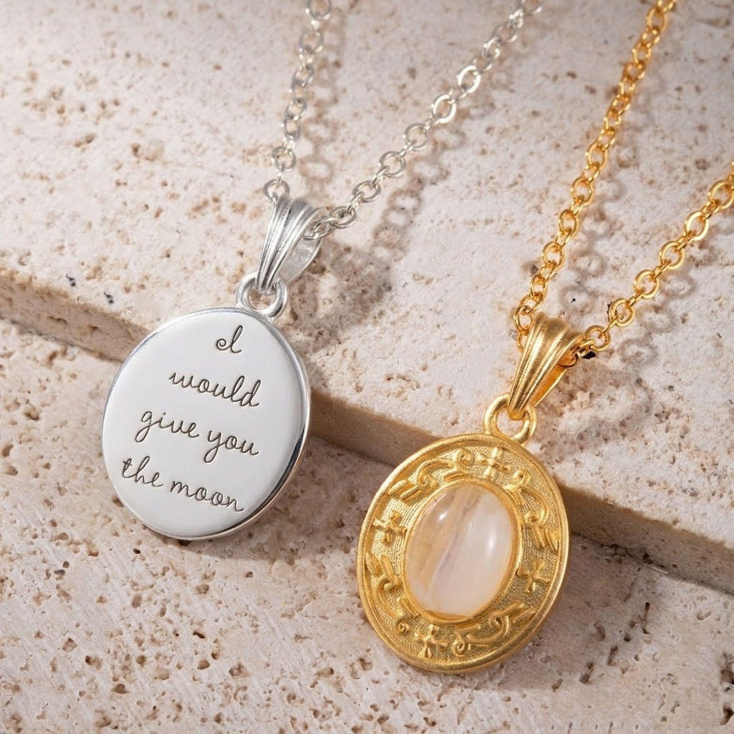 Custom Engraved Moonstone Necklace