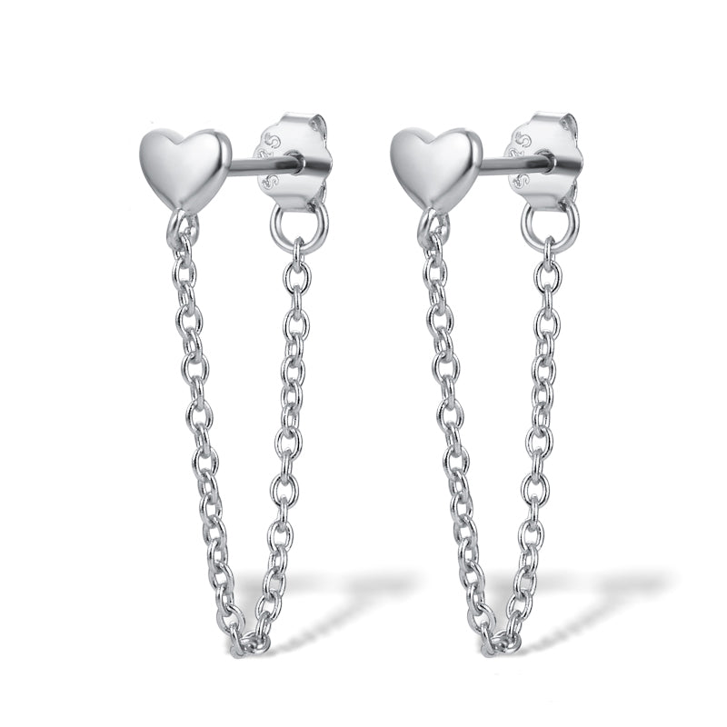 Dainty Heart Chain Stud Earrings