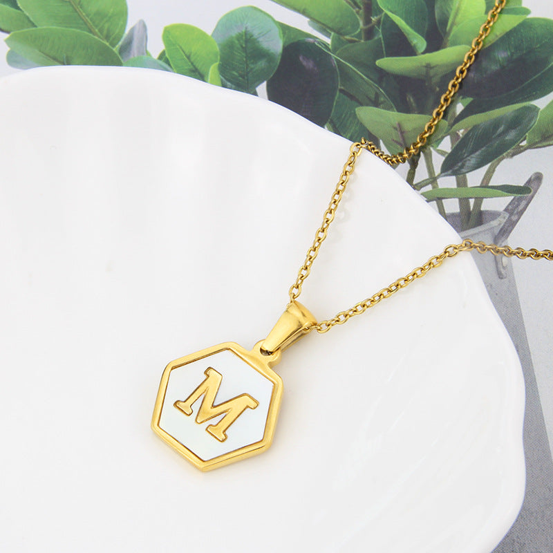 Hexagon Shell Initial Pendant Necklace