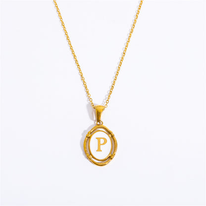 Vintage Initial Oval Pendant Necklace