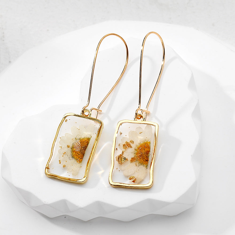 Handmade Pressed Flowers Resin Drop Earrings