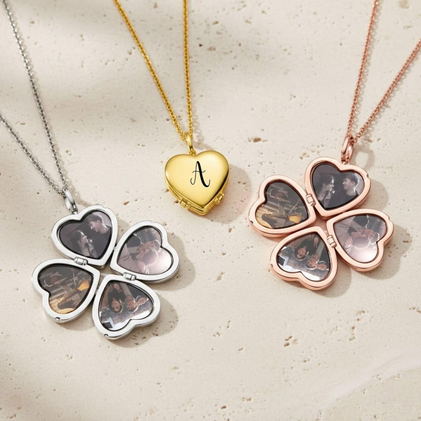 Custom 4 Photo Clover Heart Locket Necklace