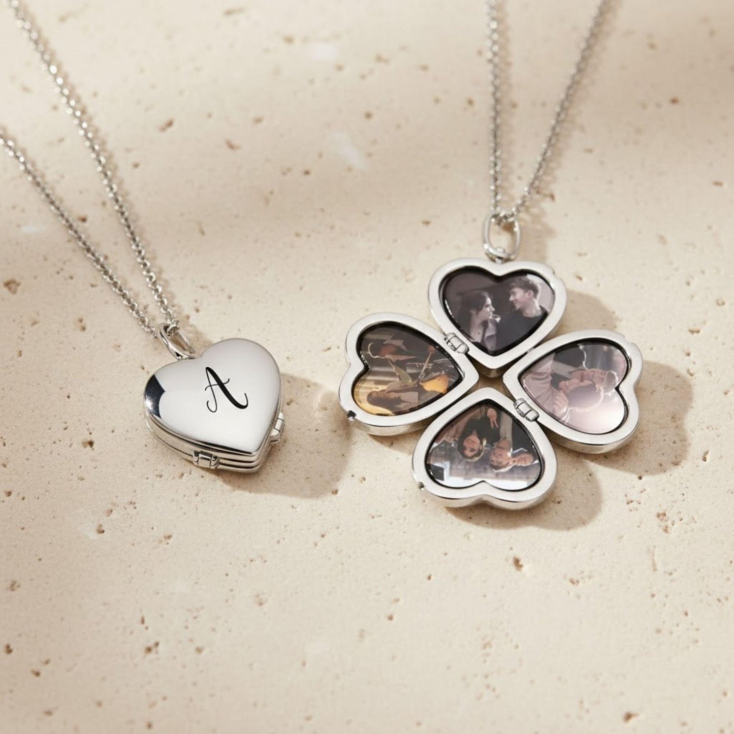 Custom 4 Photo Clover Heart Locket Necklace