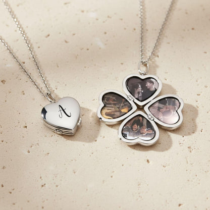 Custom 4 Photo Clover Heart Locket Necklace
