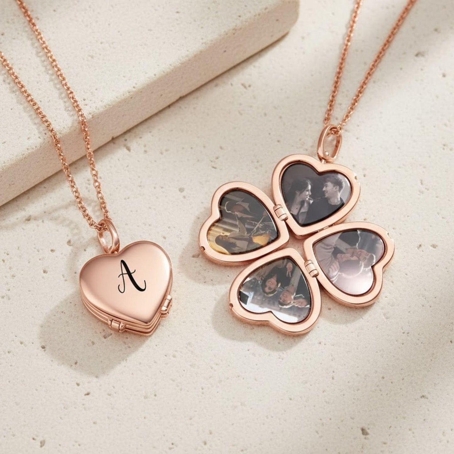 Custom 4 Photo Clover Heart Locket Necklace