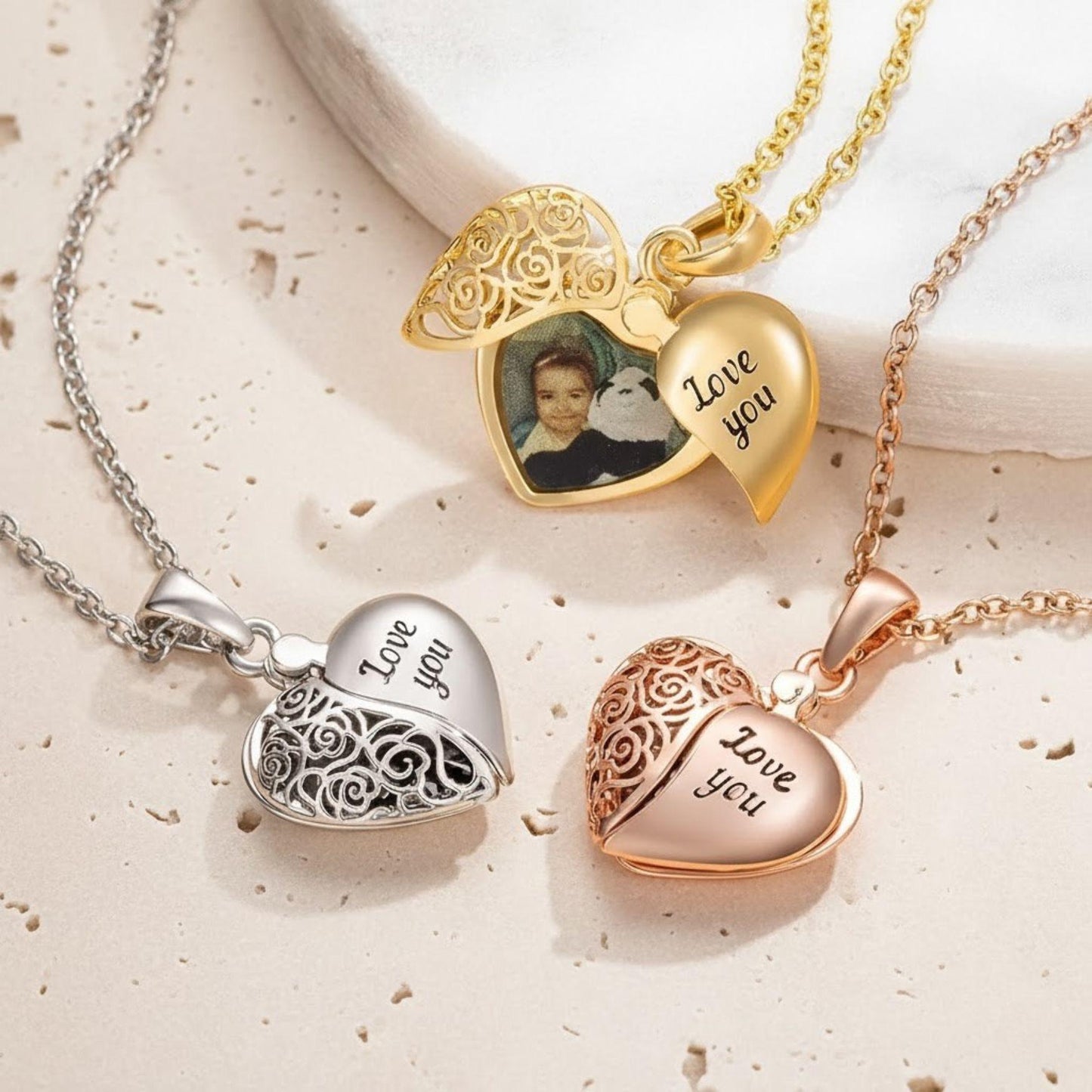 Custom Vintage Heart Locket Photo Necklace