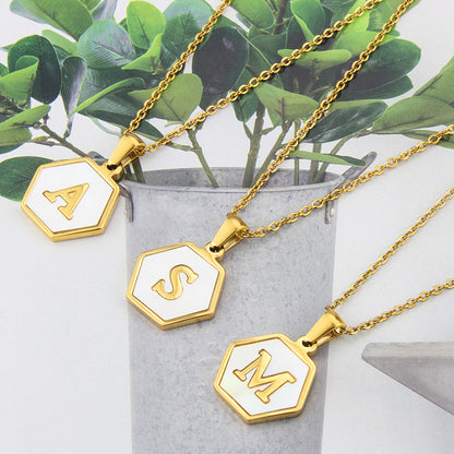 Hexagon Shell Initial Pendant Necklace