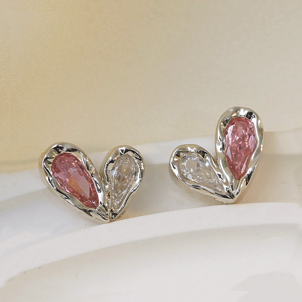 Handmade Crystal Heart Stud Earrings