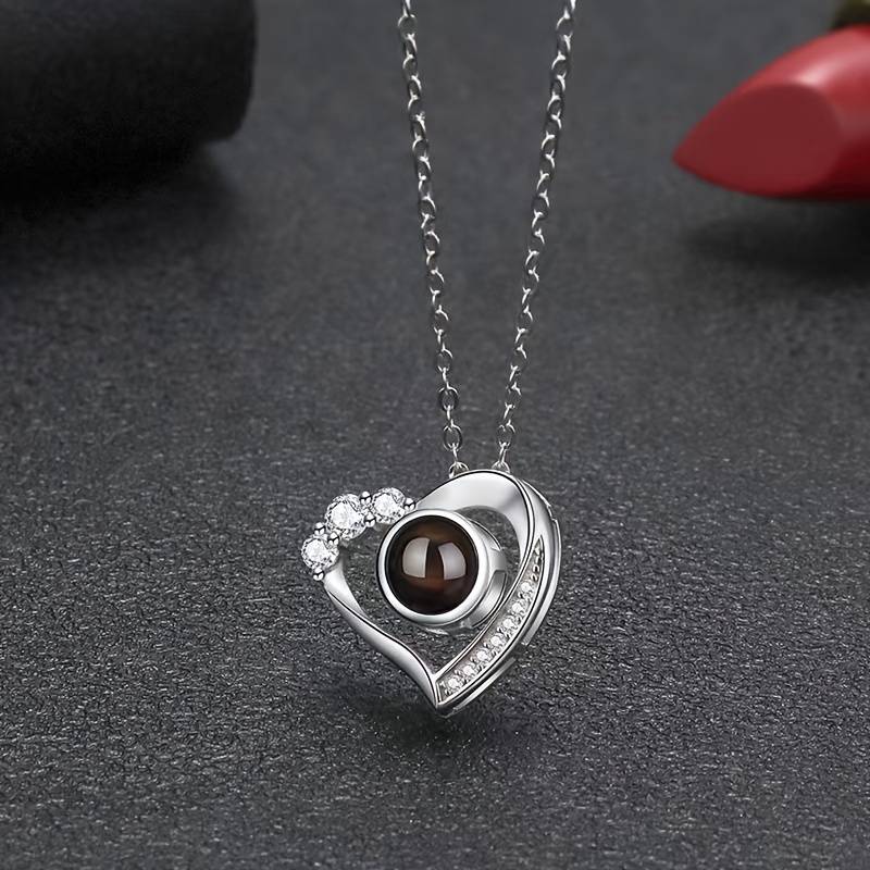 Custom Crystal Heart Photo Projection Necklace