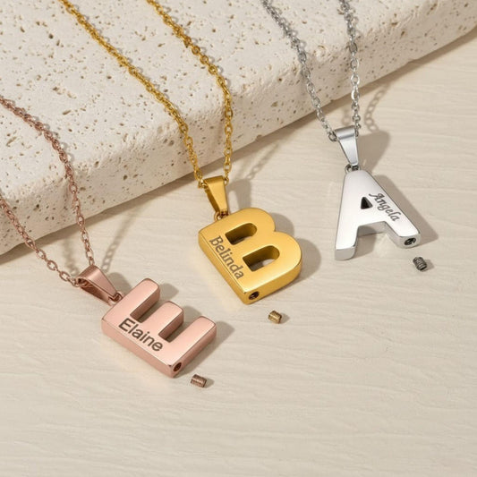 Initial Letter Urn Necklace with Engraved Name