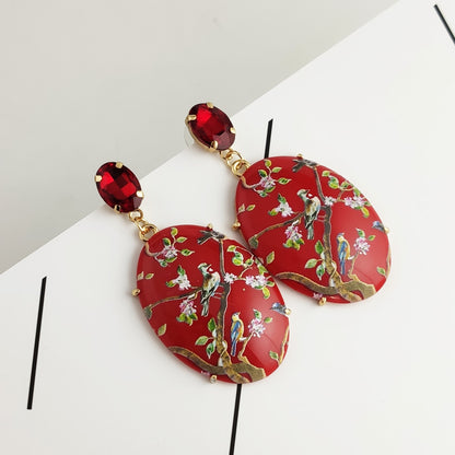 Japandi Garden Oval Resin Dangle Earrings