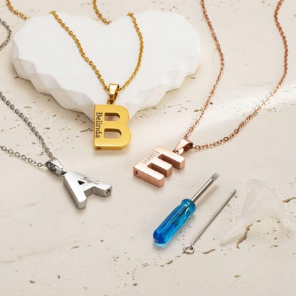 Initial Letter Urn Necklace with Engraved Name