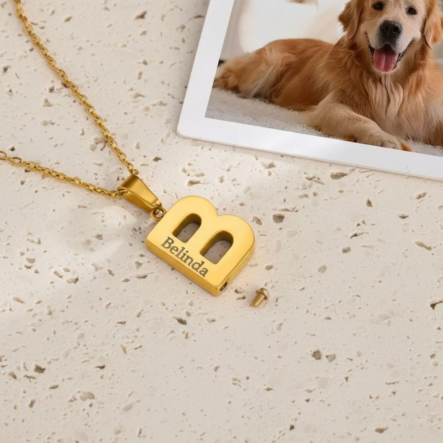 Initial Letter Urn Necklace with Engraved Name