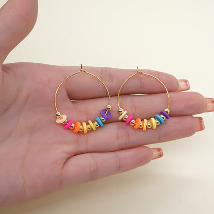 Golden Polymer Clay Beads Hoop Earrings