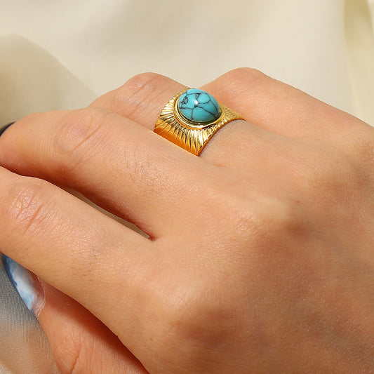 Golden Turquoise Sun Open Statement Ring