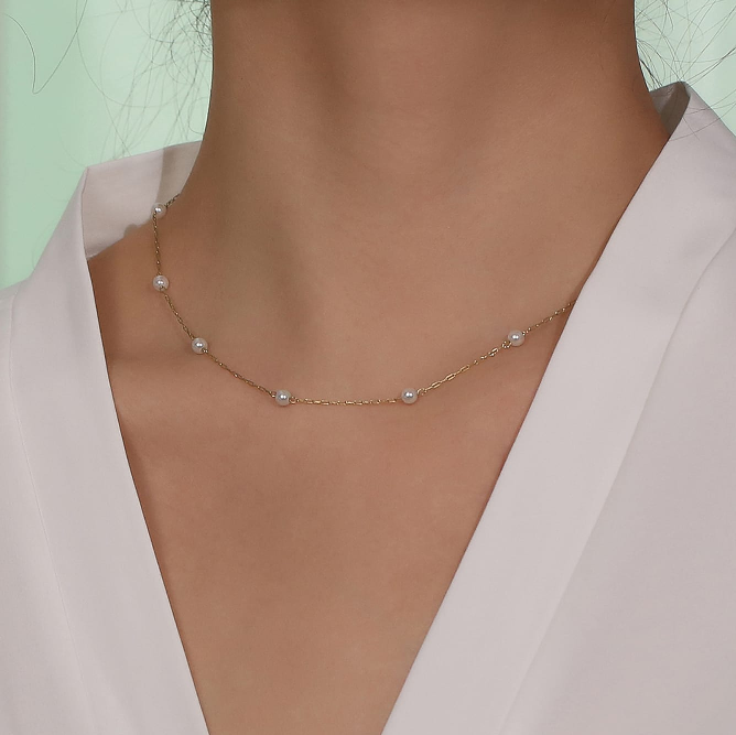 Minimalist Pearl Chain Necklace