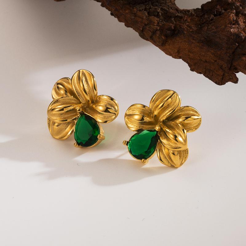 Floral Zircon Golden Studs