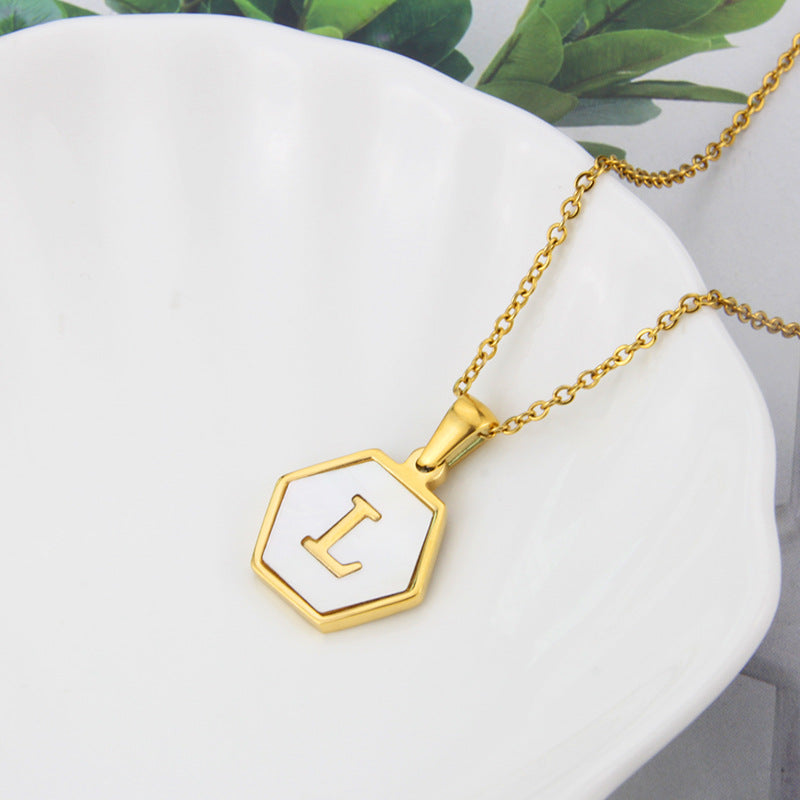 Hexagon Shell Initial Pendant Necklace