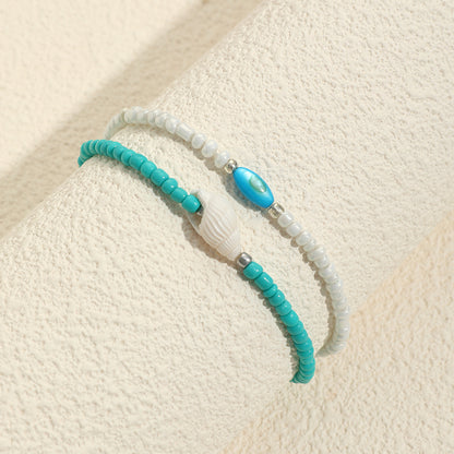 Beachy Teal Beaded Anklets