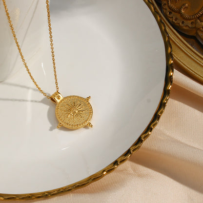 Vintage Round Sun Pendant Necklace