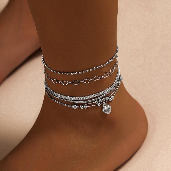 Boho Silver Anklets SET