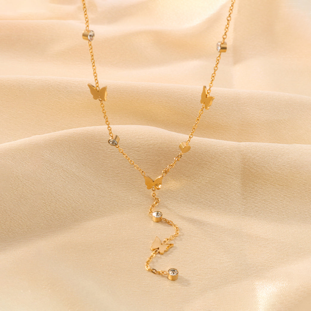 Dainty Butterfly Rhinestone Lariat Necklace