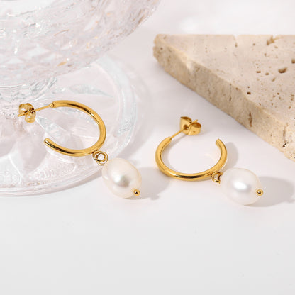 Minimalist Freshwater Pearl Hoop Earrings