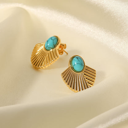 Vintage Turquoise Gold Stud Earrings