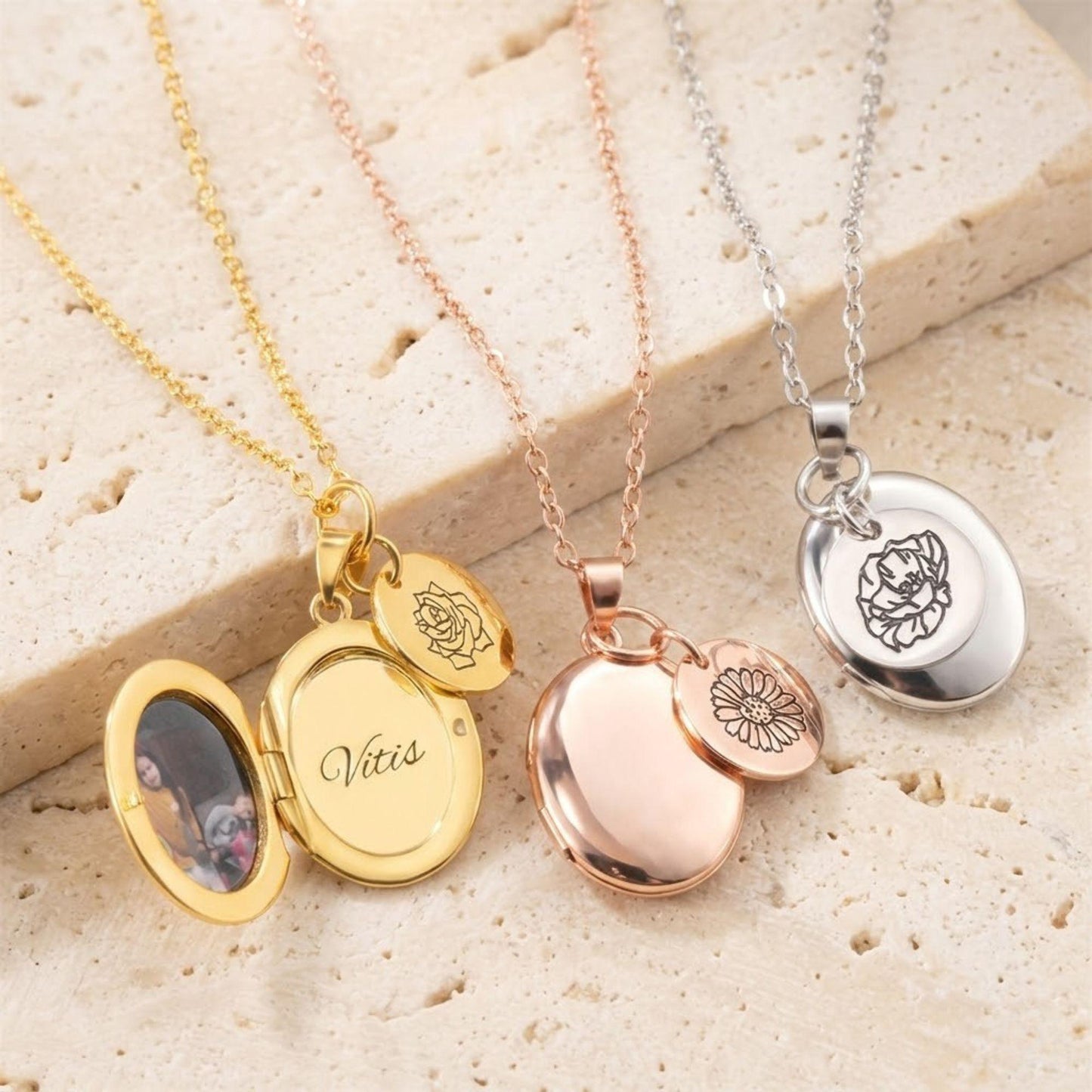 Custom Birth Flower & Photo Locket Necklace