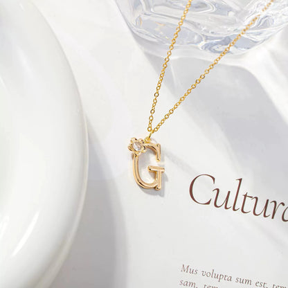 Dainty Initial with Flower Pendant Necklace