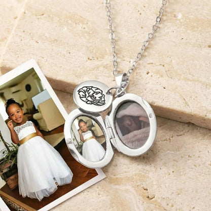 Custom Birth Flower & Photo Locket Necklace