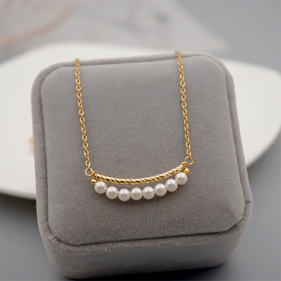 Dainty Beaded Pearl Bar Necklace