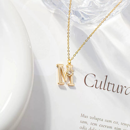 Dainty Initial with Flower Pendant Necklace