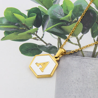 Hexagon Shell Initial Pendant Necklace