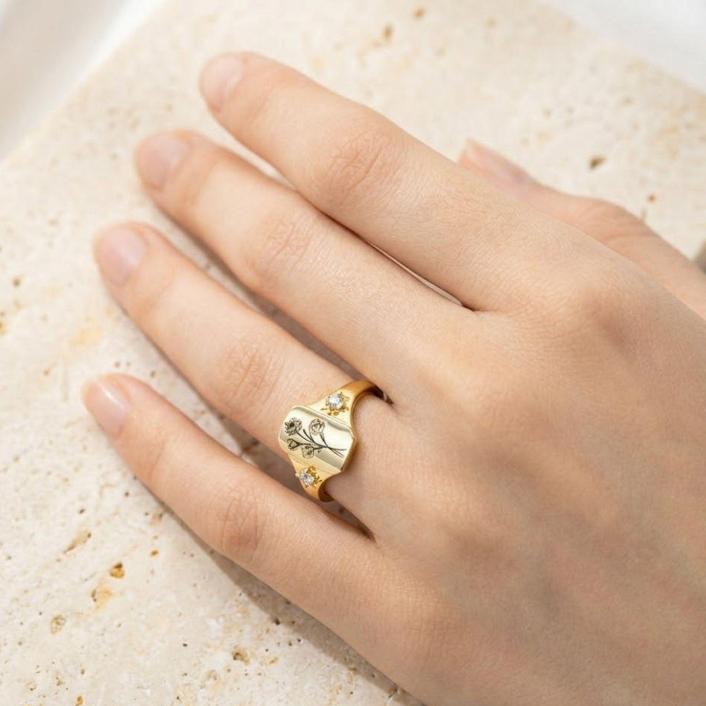 Combined Birth Flowers Signet Ring