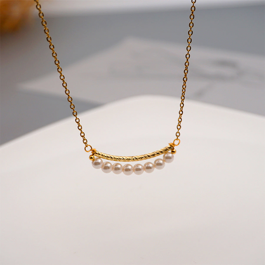 Dainty Beaded Pearl Bar Necklace