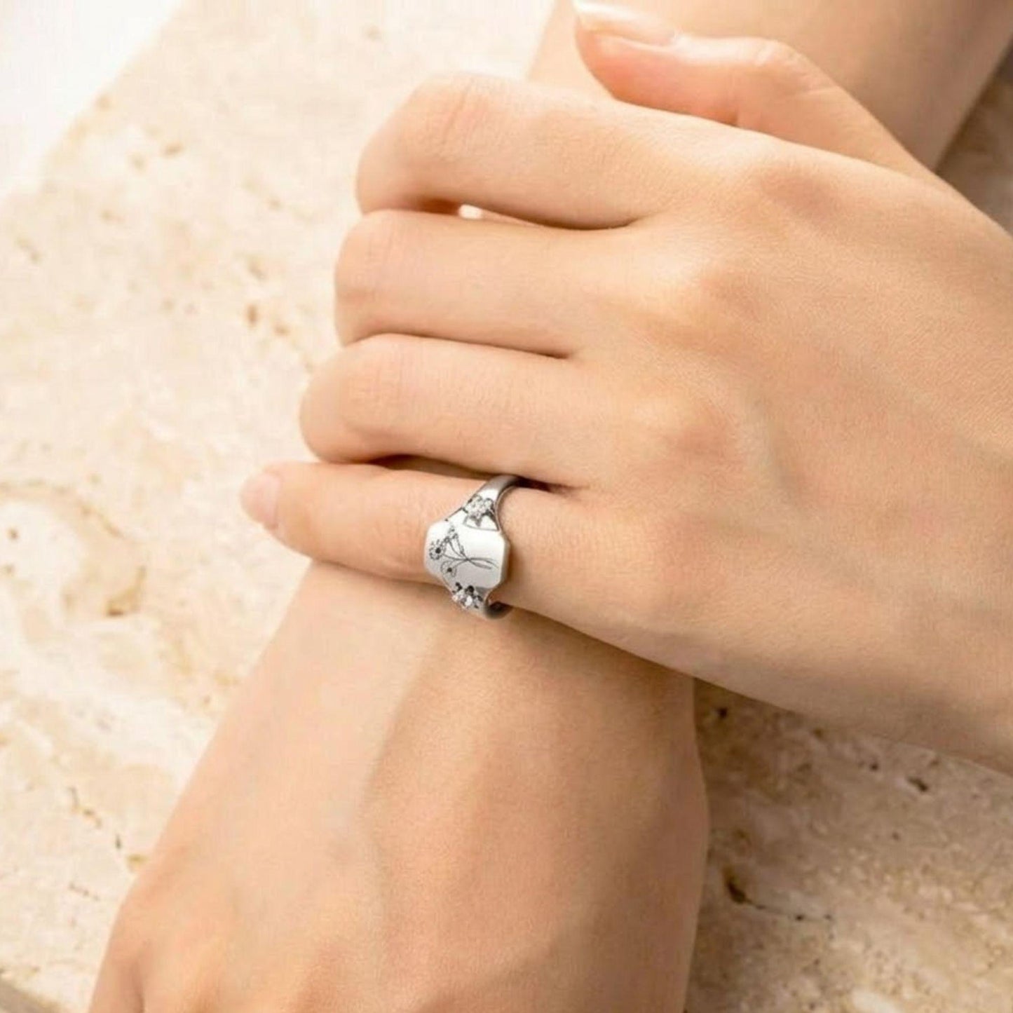 Combined Birth Flowers Signet Ring
