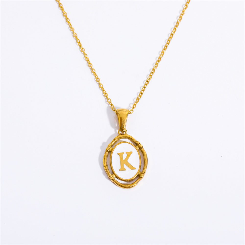 Vintage Initial Oval Pendant Necklace