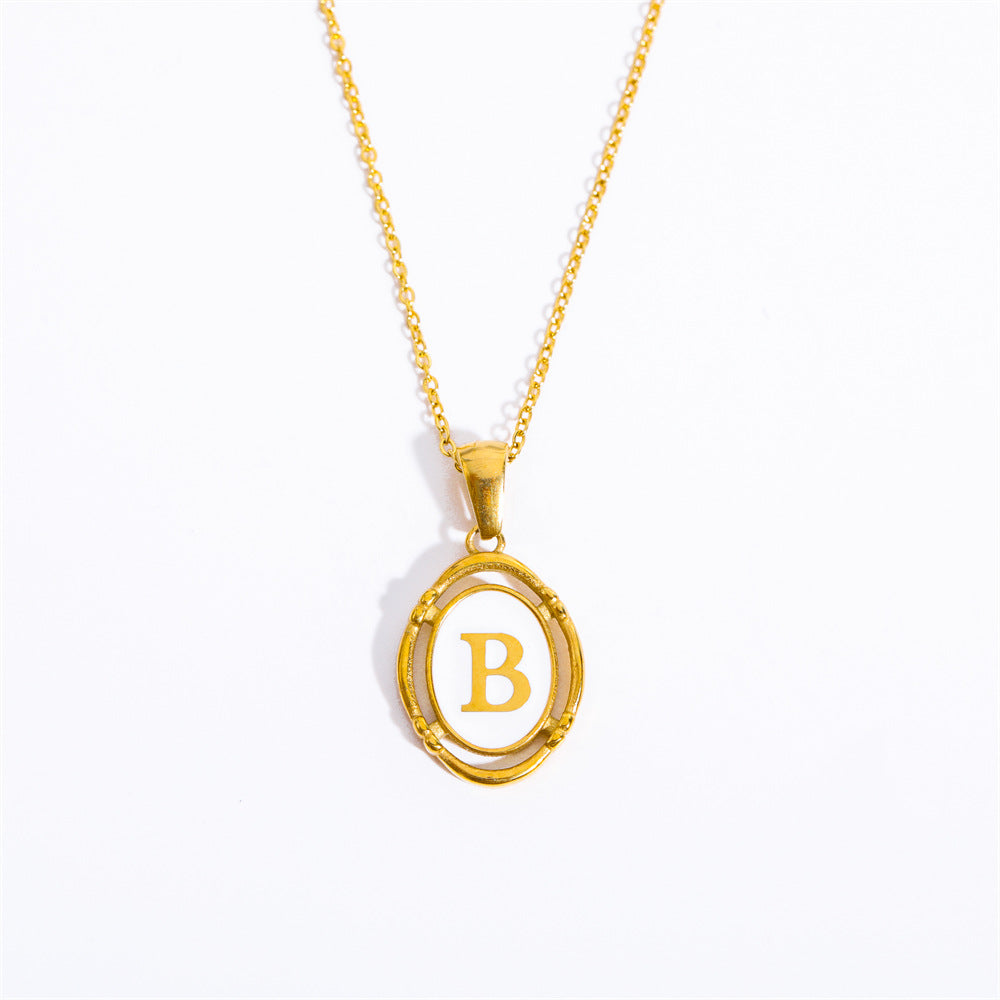 Vintage Initial Oval Pendant Necklace