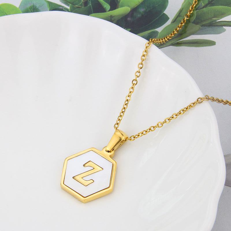 Hexagon Shell Initial Pendant Necklace